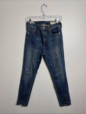 rag & bone Women's Skinny Jeans — Mid/Dark Blue Denim with Ankle Slits